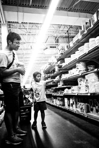 Kid shopping with Dad